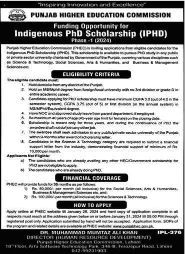 Punjab HEC Indigenous PhD Scholarship