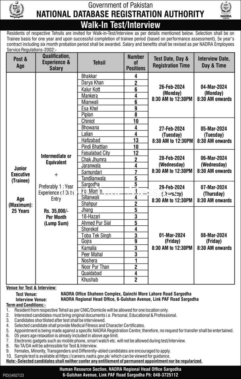 Nadra Jobs Latest Advertisement 2024